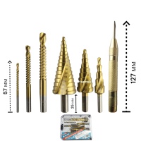 Набор сверл по металлу HSS, 7 предметов, ступенчатые+сверла фреза+кернер, "MAXIMUM" MX 12851